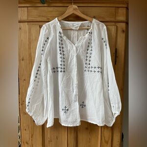 Emerson Fry White Blouse with Black Embroidery